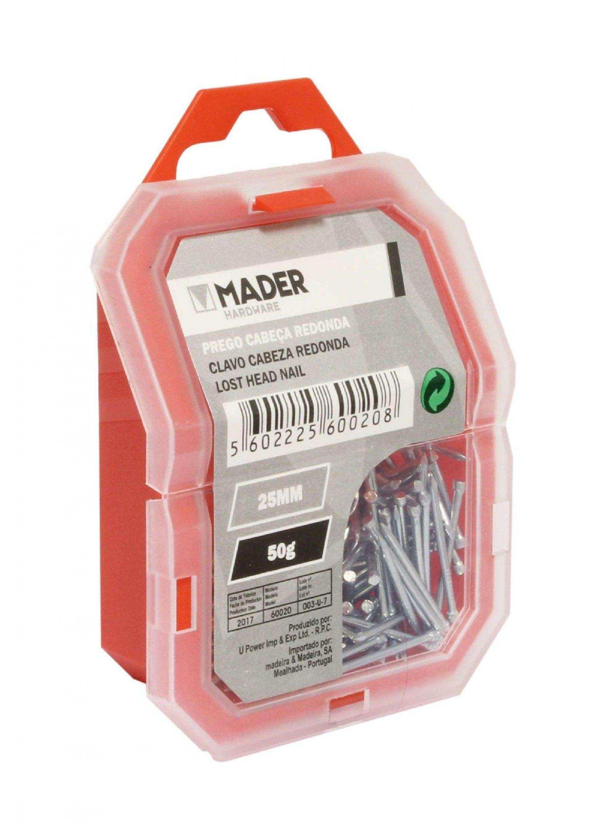 Prego Cabeça Redonda, 25mm, 50g refª 60020 MADER