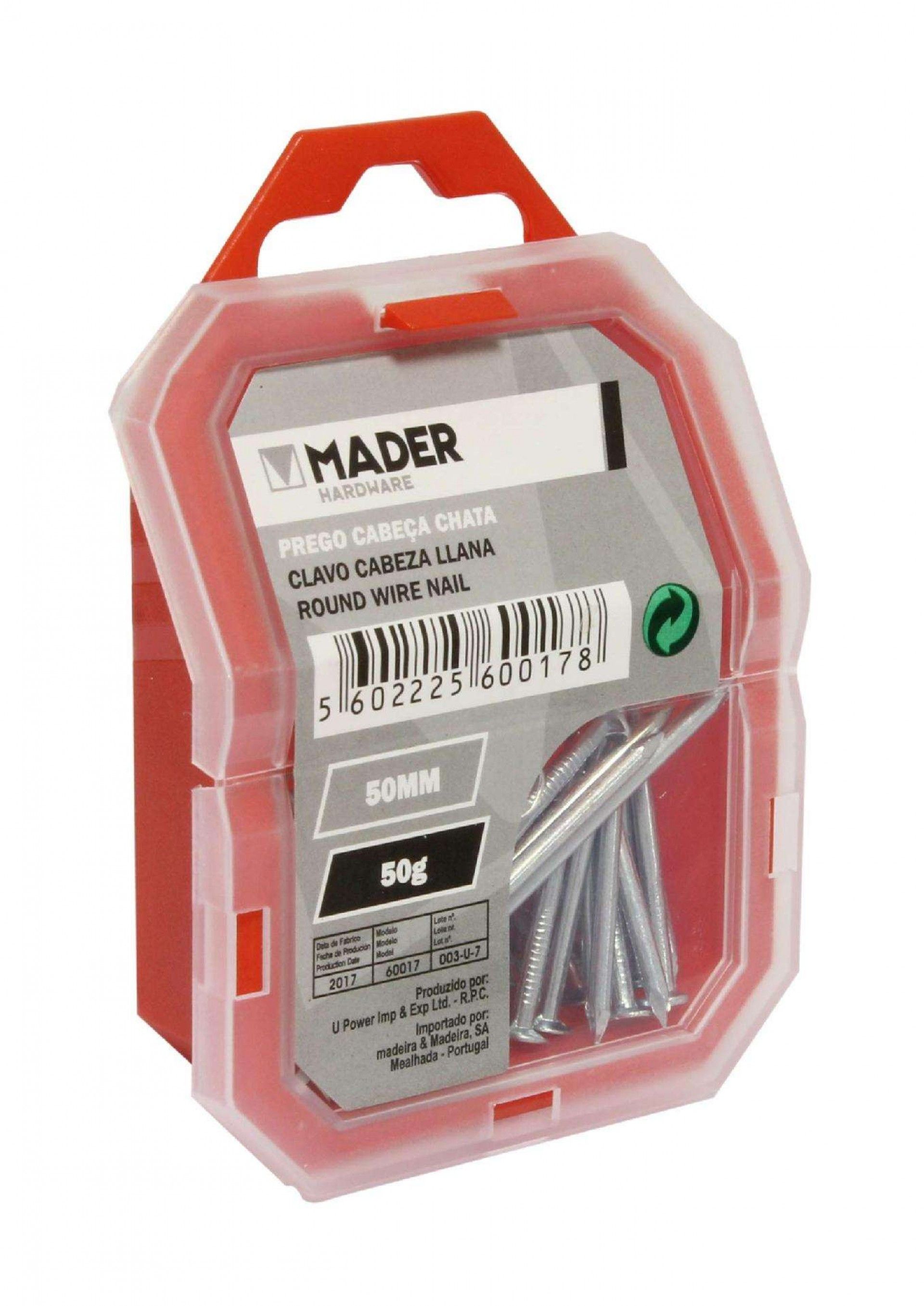 Prego Cabeça Chata, 50mm, 50g refª 60017 MADER