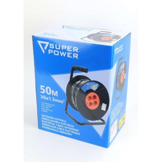 Extensão Elétrica, com Enrolador, 50m  refª 56733 SUPER POWER Extensão Elétrica, com Enrolador, 50m  refª 56733 SUPER POWER