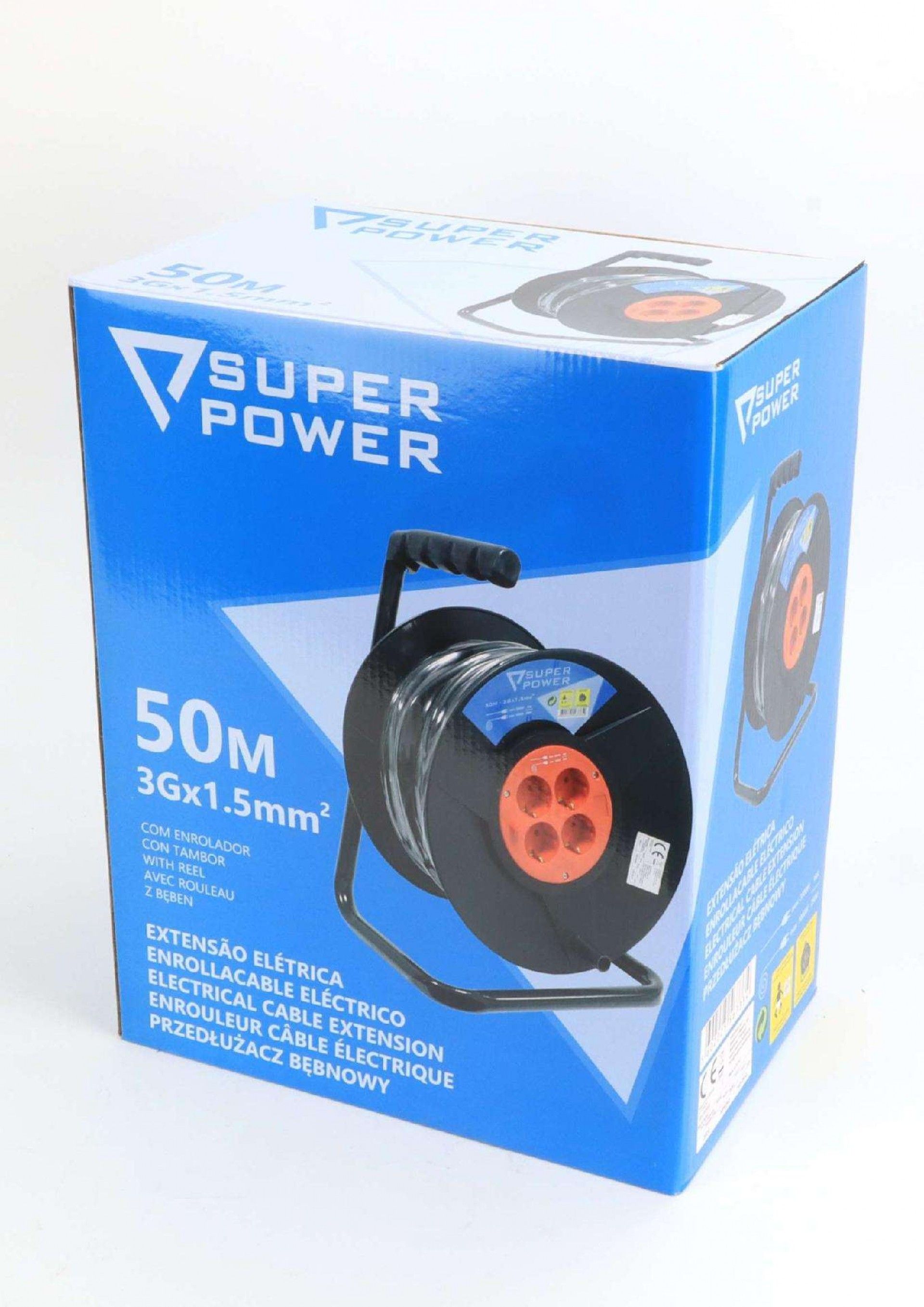 Extensão Elétrica, com Enrolador, 50m  refª 56733 SUPER POWER
