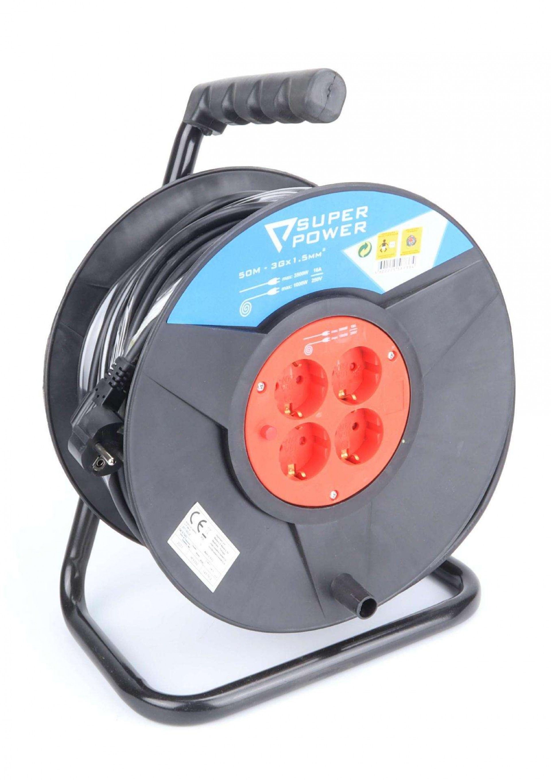 Extensão Elétrica, com Enrolador, 50m  refª 56733 SUPER POWER