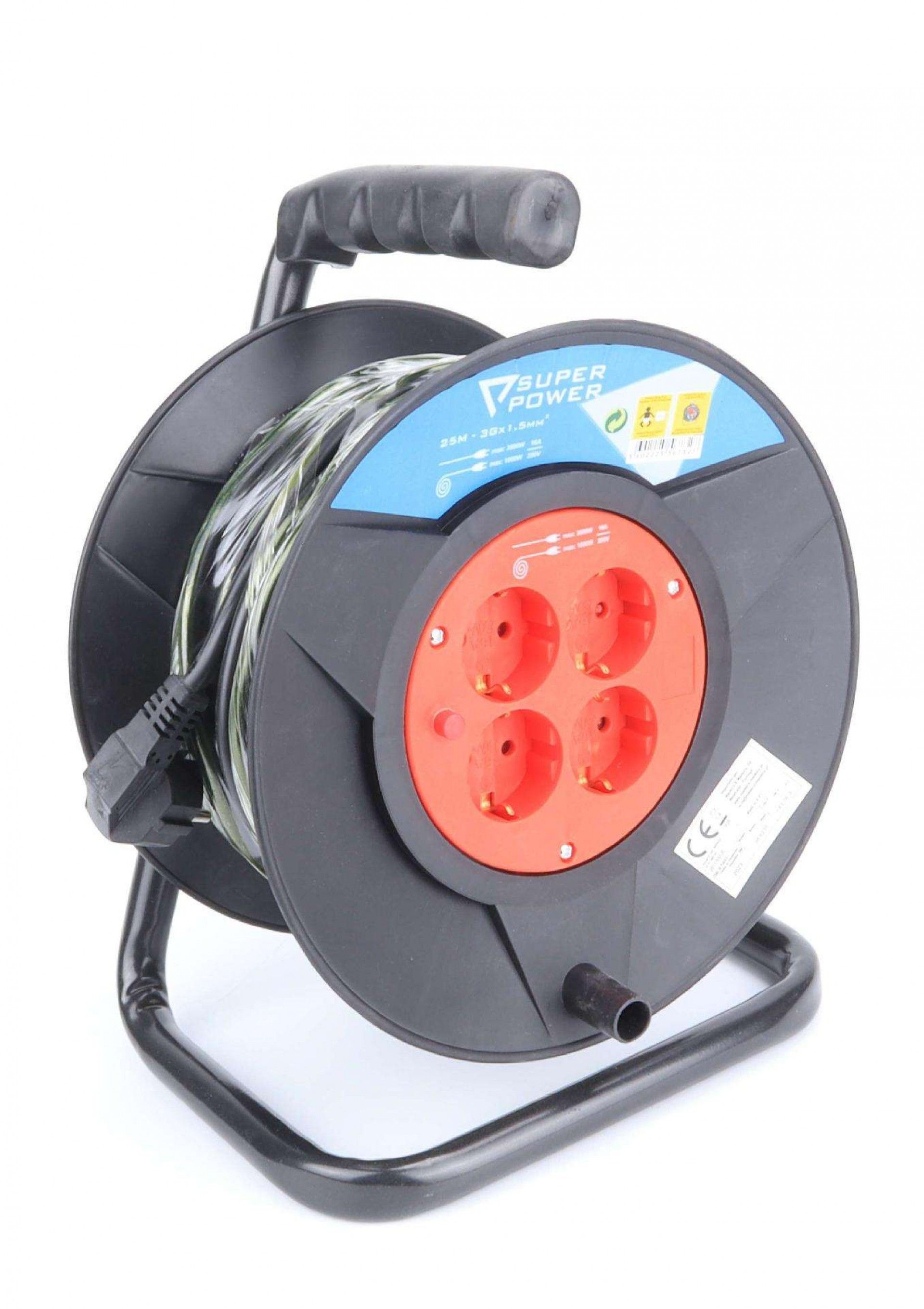 Extensão Elétrica, com Enrolador, 25m  refª 56732 SUPER POWER