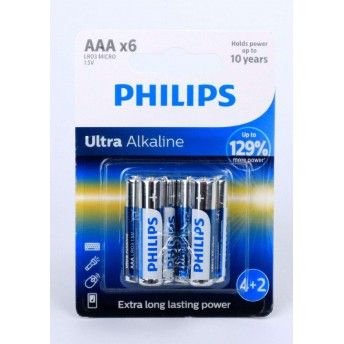Pilha Ultra Alcalina, LR03, AAA, 6Un - Philips  ref 50303 MADER