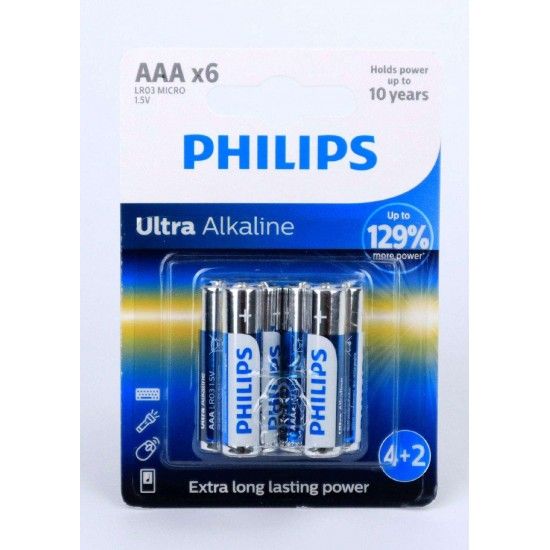 Pilha Ultra Alcalina, LR03, AAA, 6Un - Philips  ref 50303 MADER