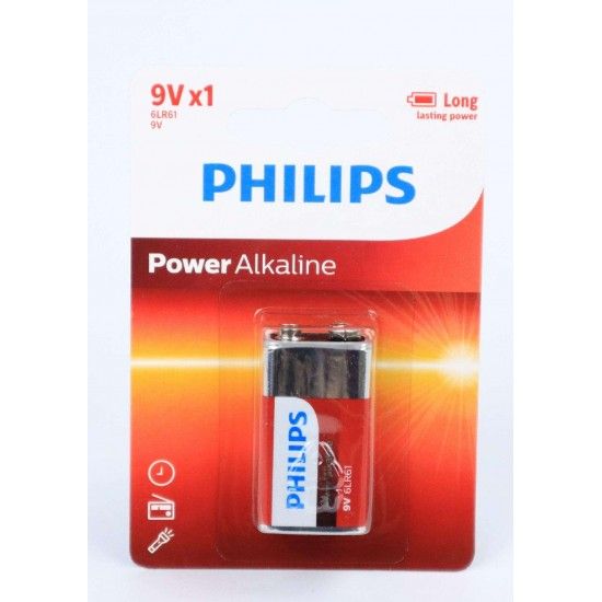 Pilha Power Alcalina, 6LR61, 9V - Philips  ref 50200 MADER