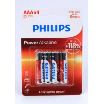Pilha Power Alcalina, LR03, AAA, 4Un - Philips  ref 50202