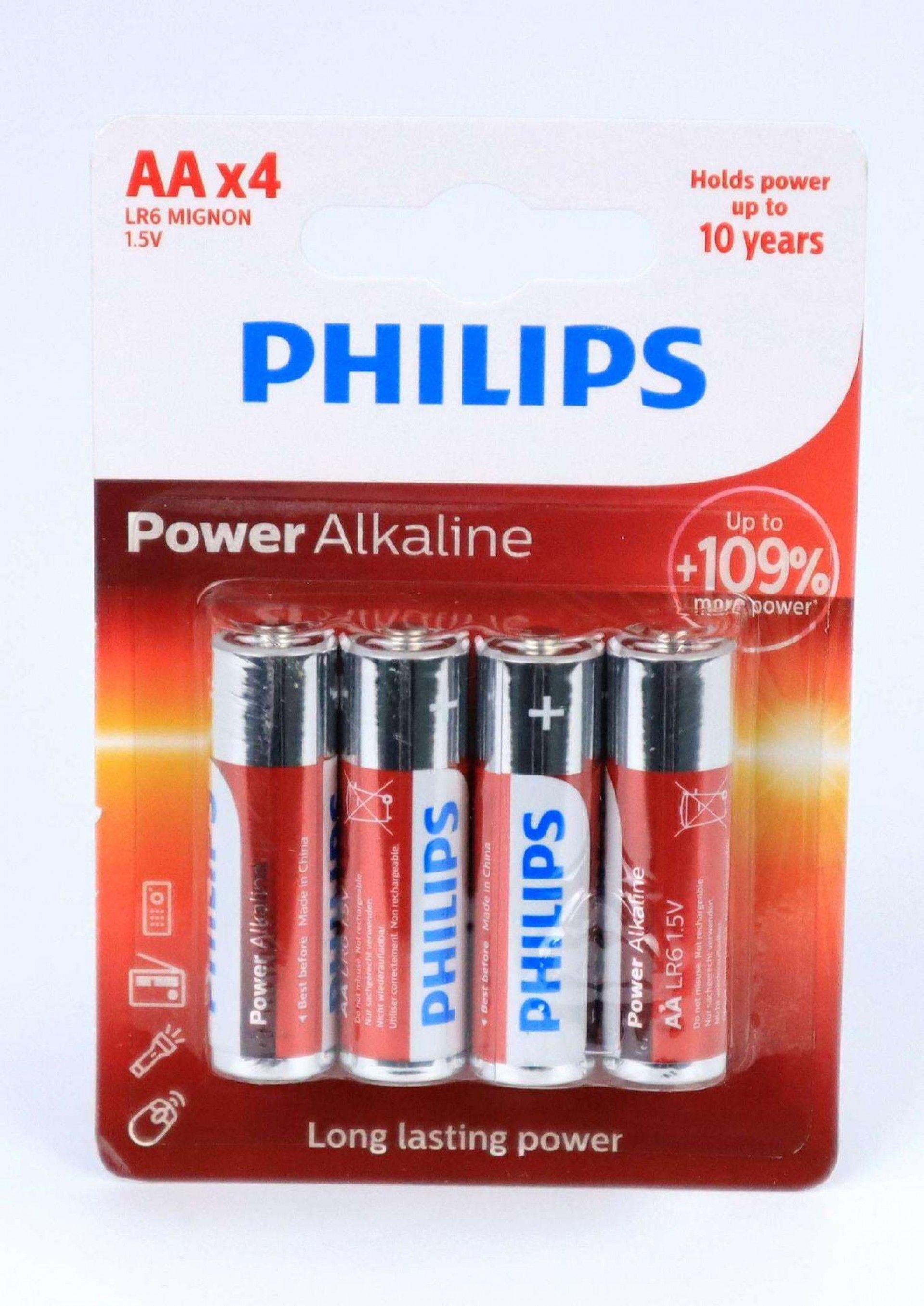 Pilha Power Alcalina, LR6, AA, 4Un - Philips ® refª 50201