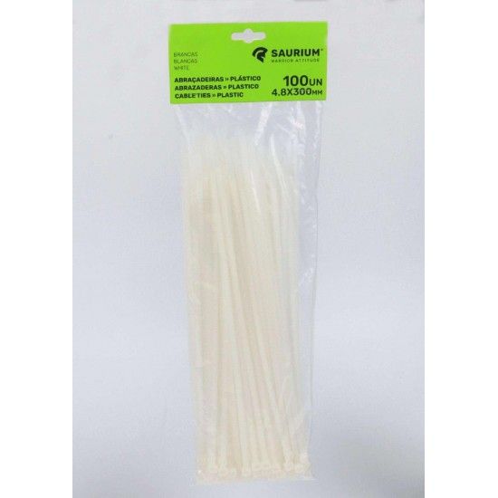Abraçadeira Branca Plástica, 4.8x300mm, 100Un refª 48759 SAURIUM Abraçadeira Branca Plástica, 4.8x300mm, 100Un refª 48759 SAURIUM