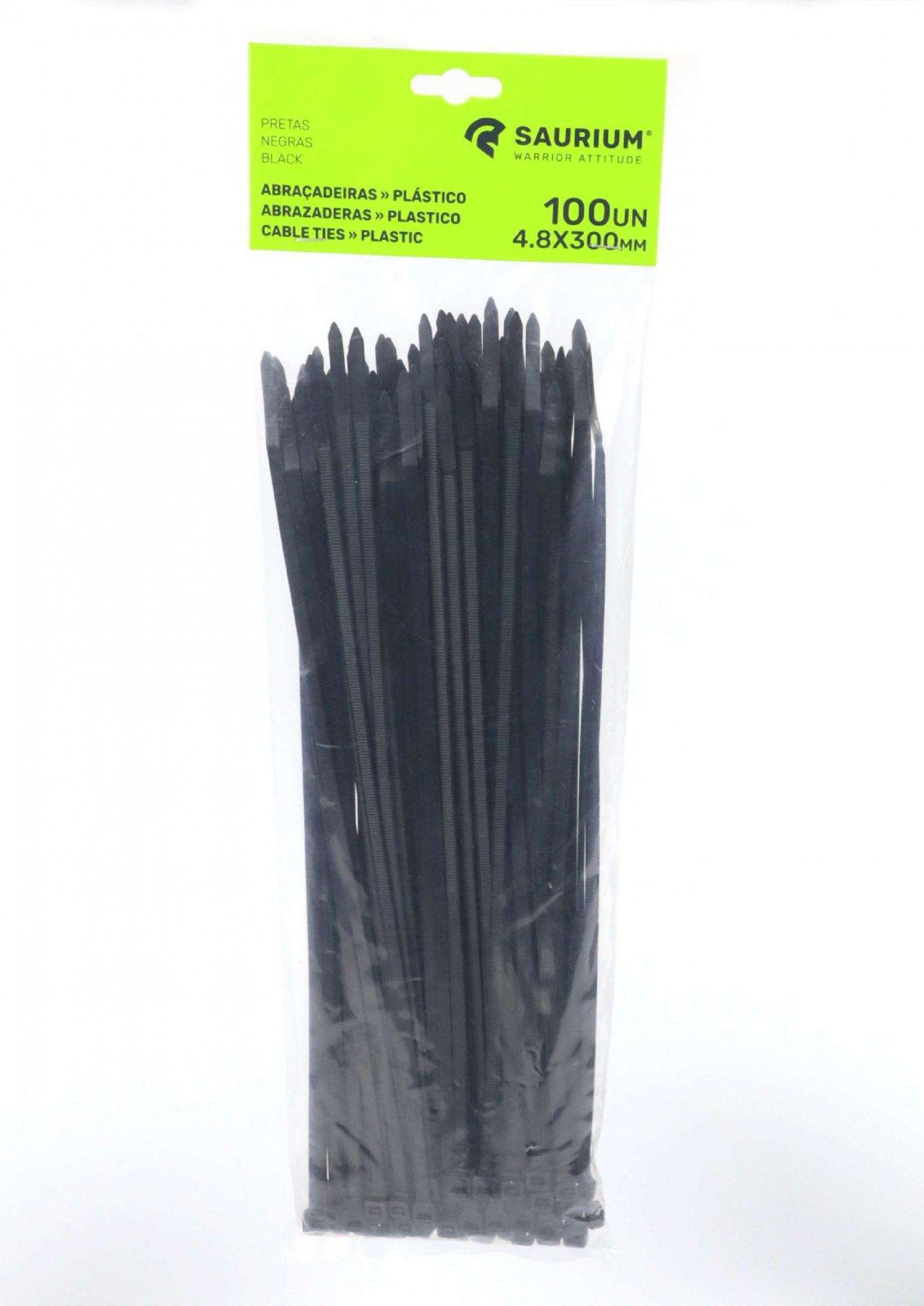 Abraçadeira Preta Plástica, 4.8x300mm, 100Un refª 48760 SAURIUM