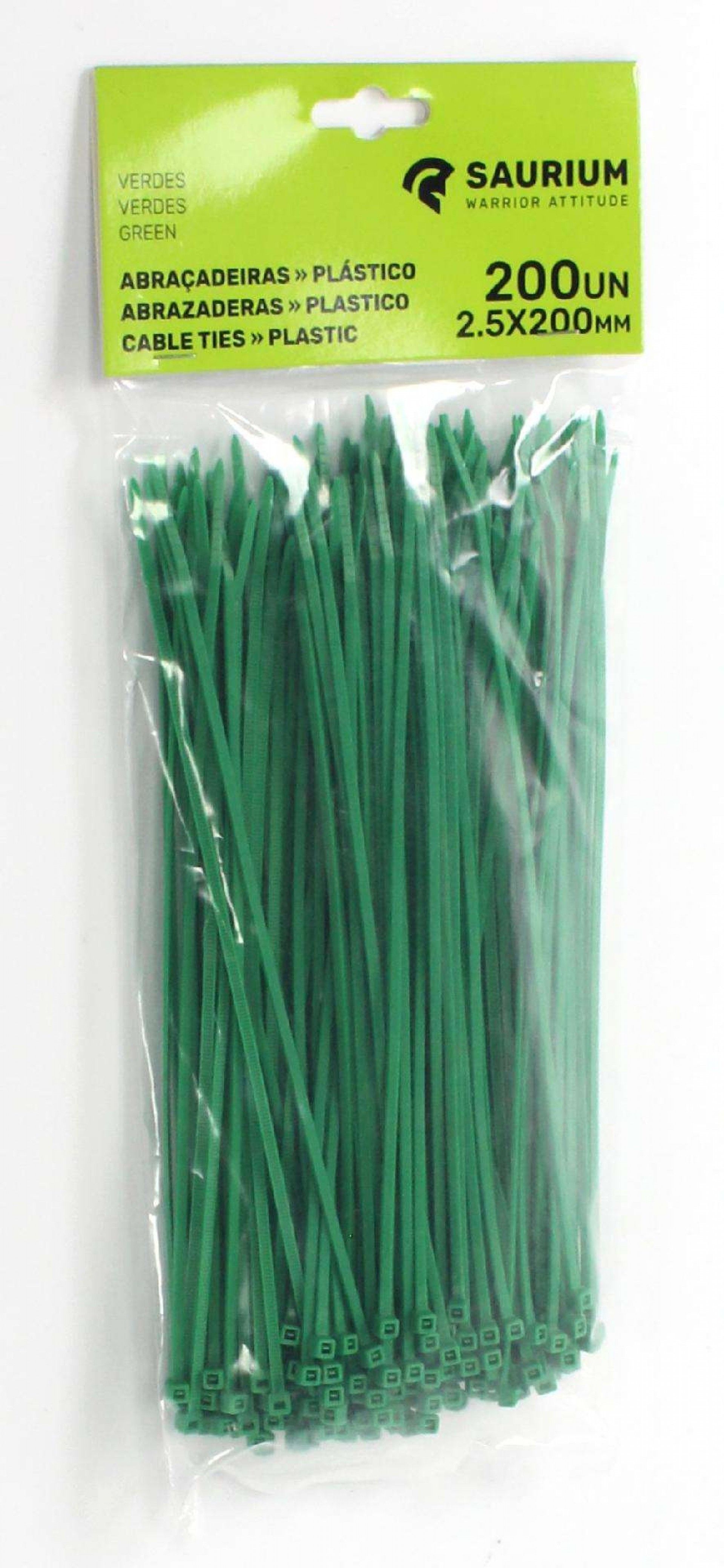 Abraçadeira Verde Plástica, 2.5x200mm, 200Un refª 48745 SAURIUM