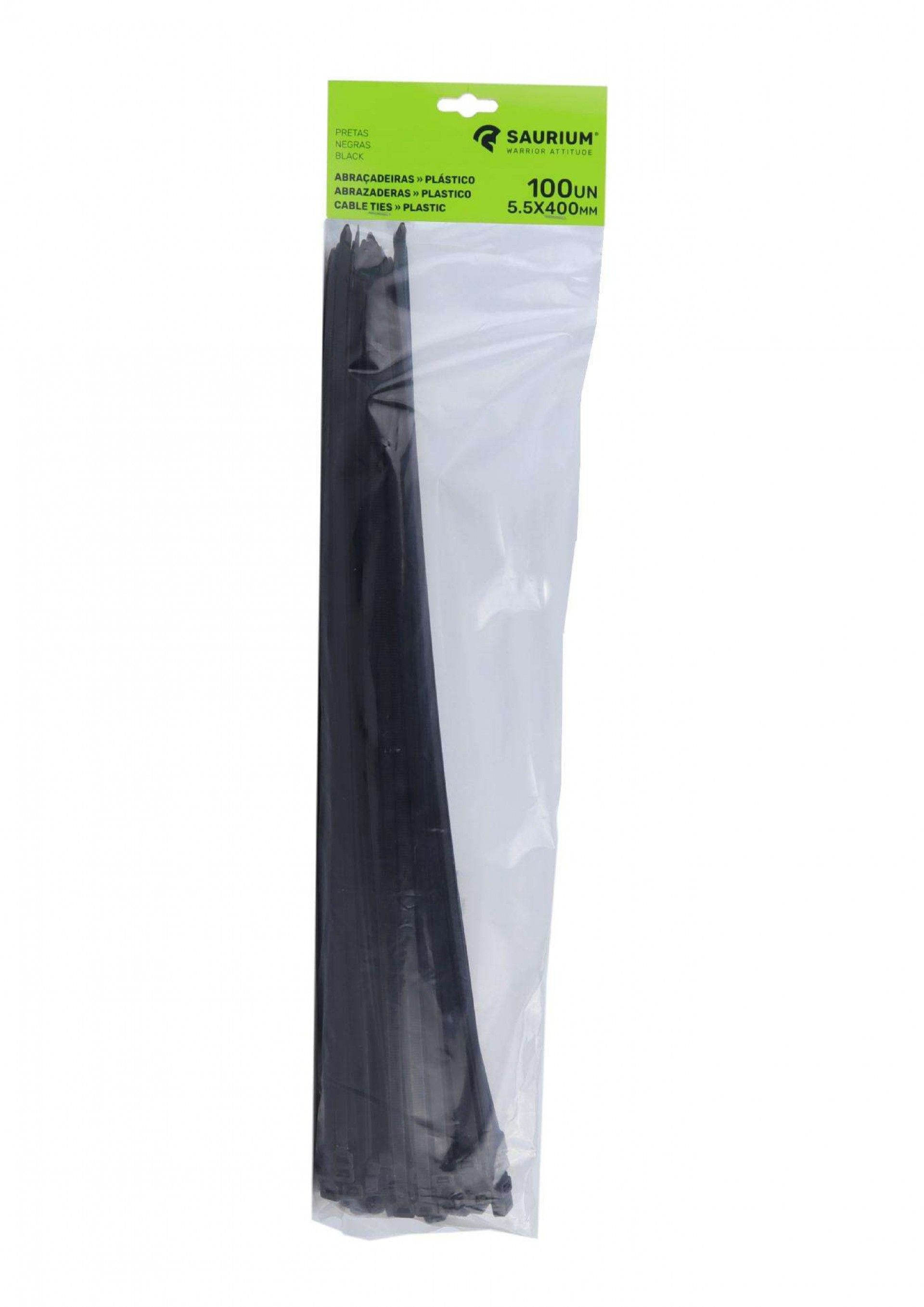 Abraçadeira Preta Plástica, 5.5x400mm, 100Un refª 48731 SAURIUM