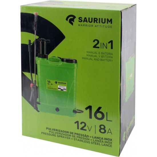 Pulverizador de Pressão 2 em 1, Manual e Bateria, 16L  refª 48523 SAURIUM Pulverizador de Pressão 2 em 1, Manual e Bateria, 16L  refª 48523 SAURIUM