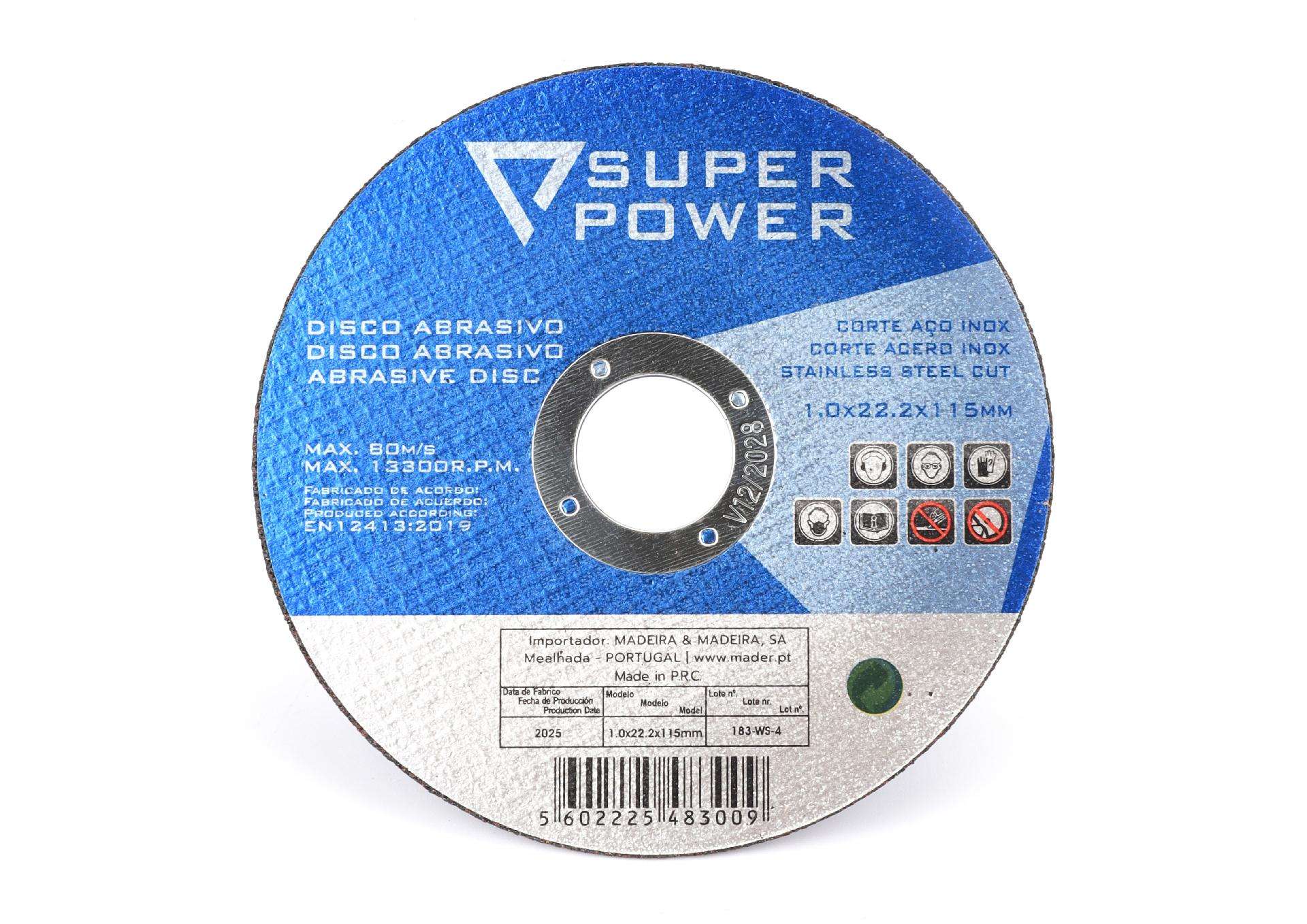 Disco Abrasivo corte inox , 115mm refª 48300 SUPER POWER