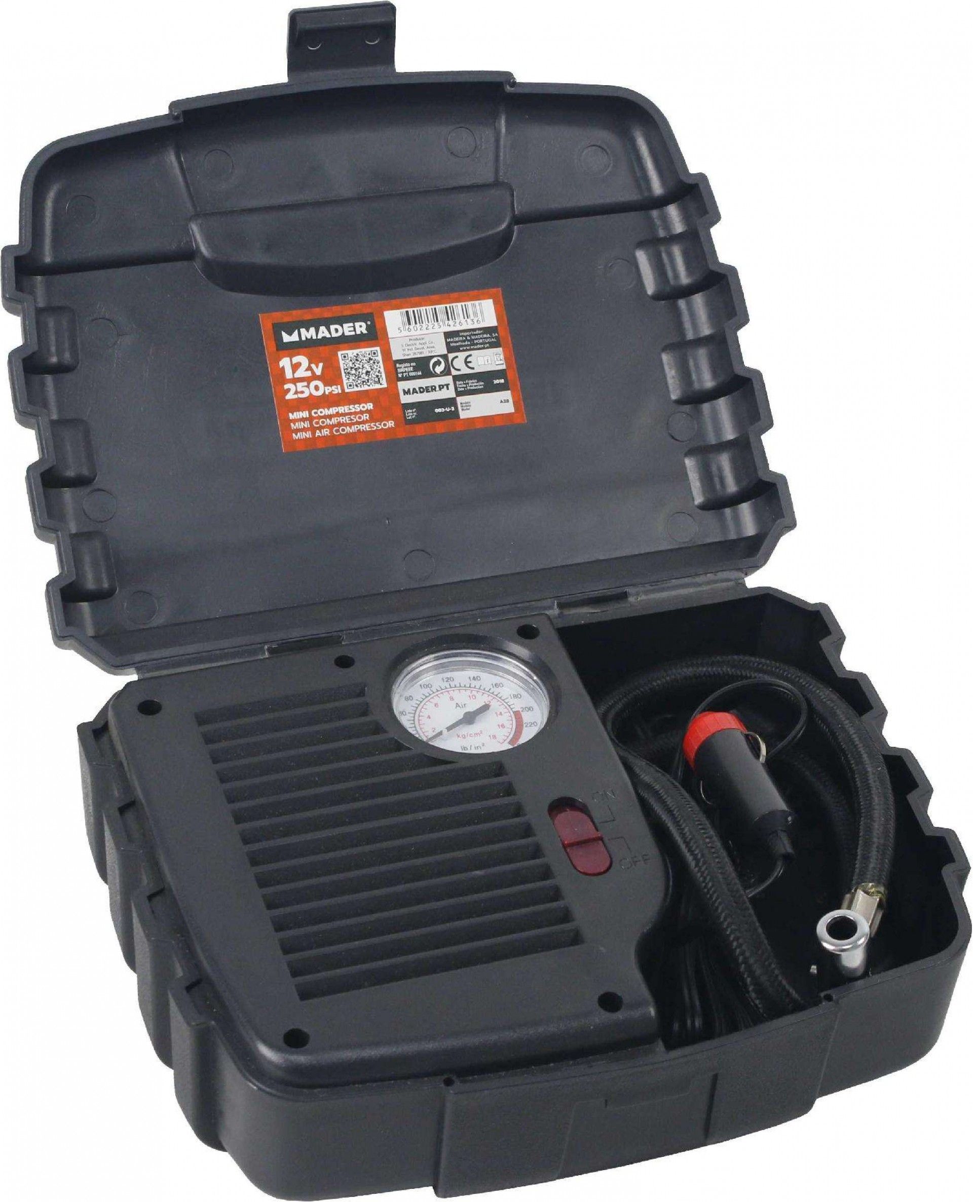 Mini Compressor de Ar, 250PSI, 12V refª 42613 MADER