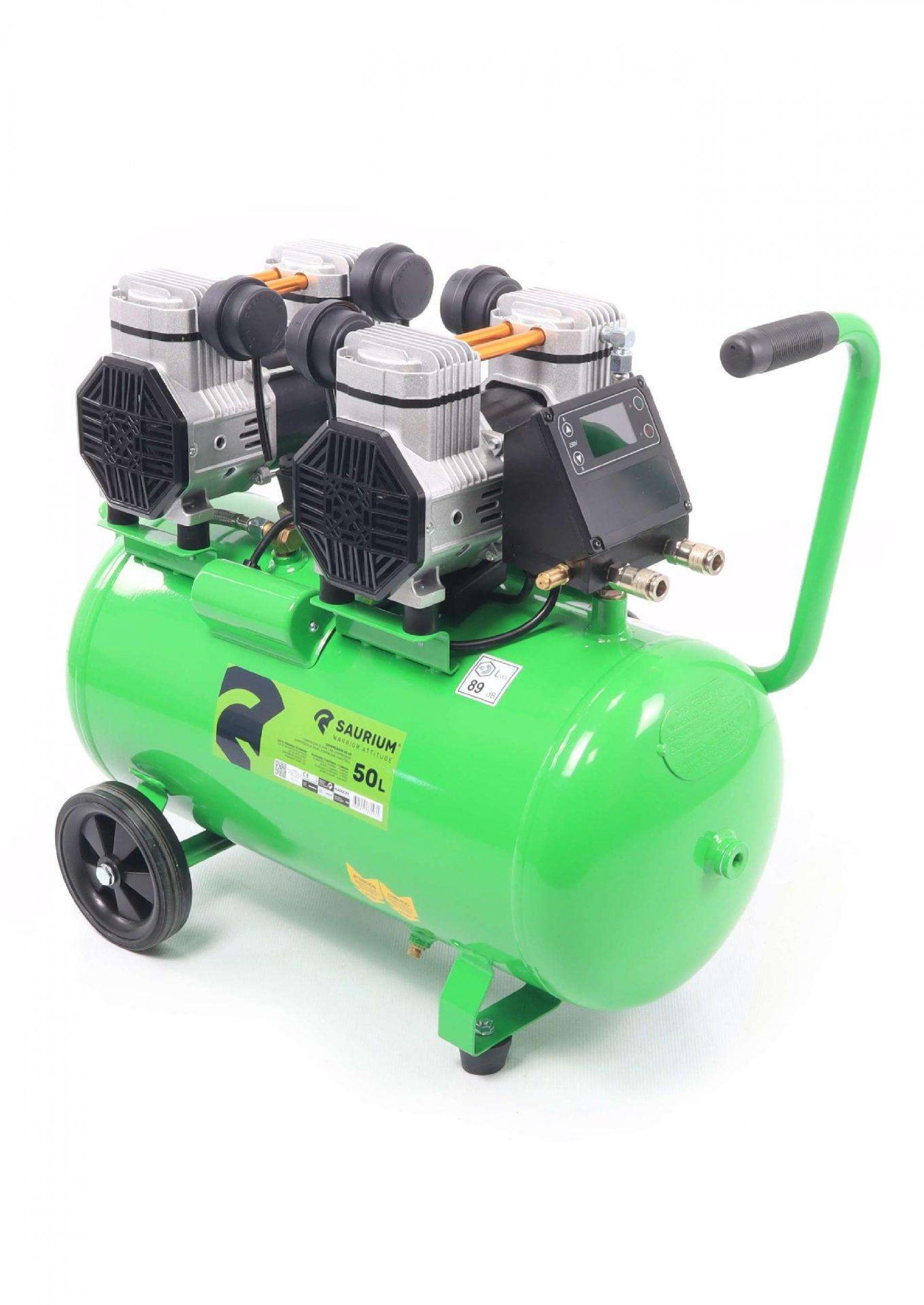 Compressor de Ar, Silencioso, 50L, 4HP, 4 Cabeças, 2 Motores, LCD refª 37193 SAURIUM