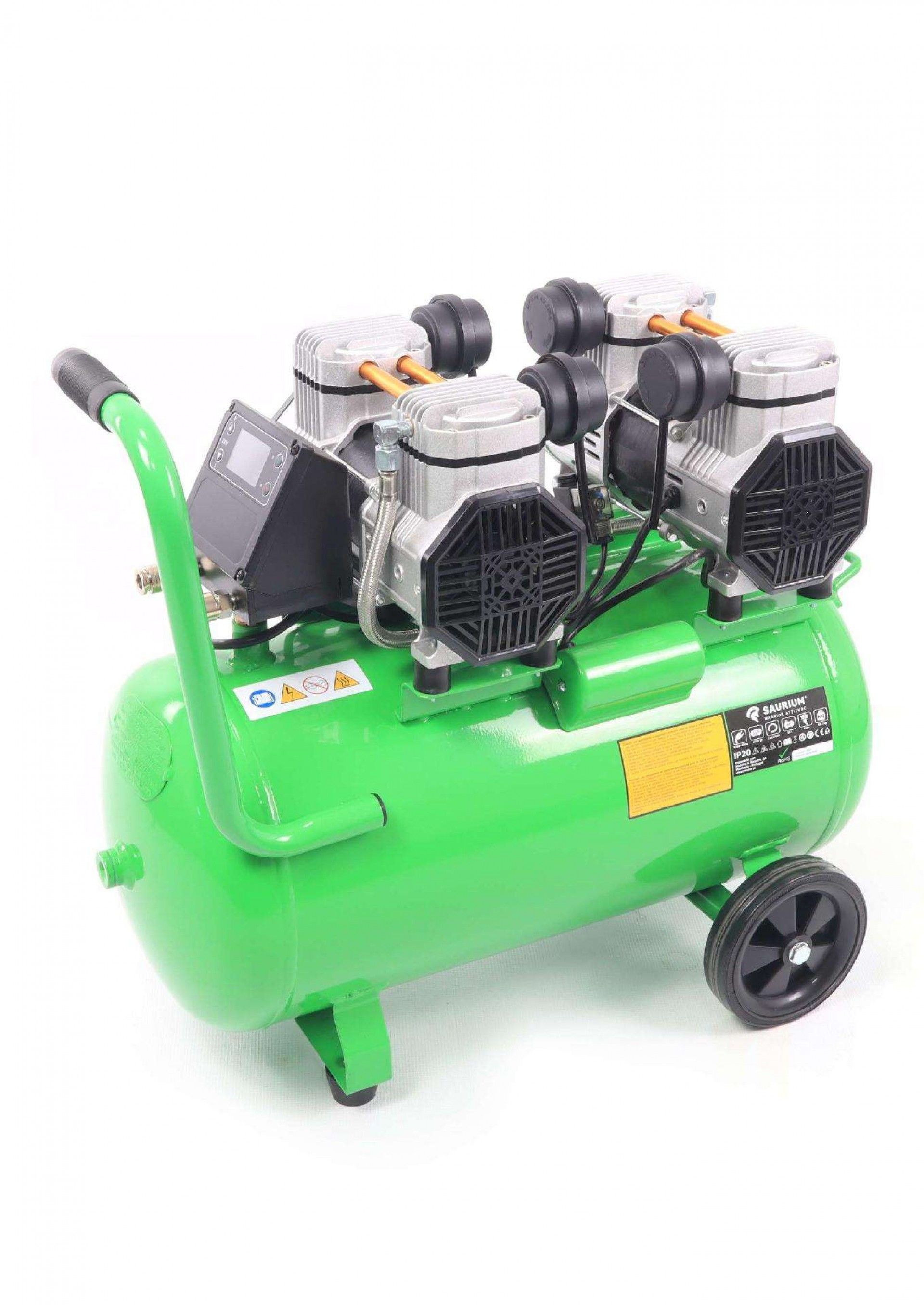 Compressor de Ar, Silencioso, 50L, 4HP, 4 Cabeças, 2 Motores, LCD refª 37193 SAURIUM