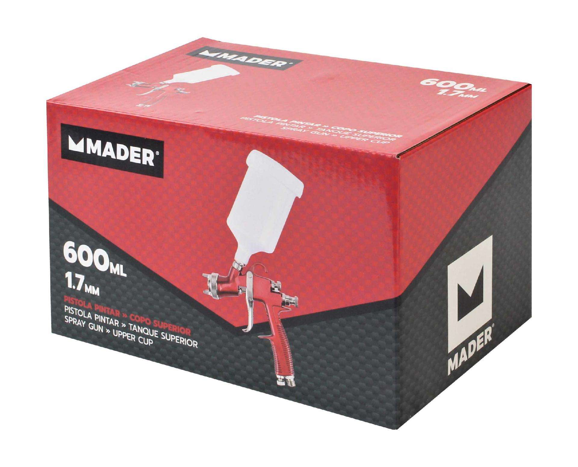 Pistola Pintar, com Copo Superior, 1.7mm, 600ml refª 35222 MADER
