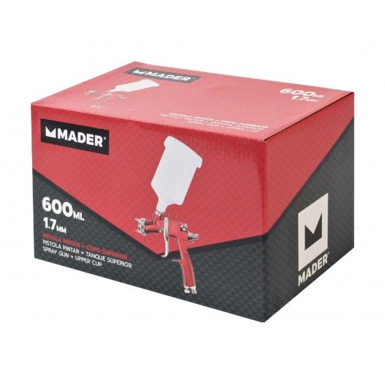 Pistola Pintar, com Copo Superior, 1.7mm, 600ml refª 35222 MADER Pistola Pintar, com Copo Superior, 1.7mm, 600ml refª 35222 MADER