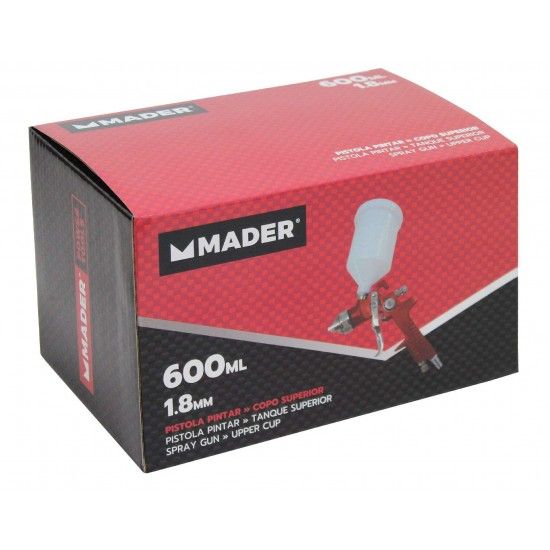 Pistola Pintar, com Copo Superior, 1.8mm, 600ml refª 35061 MADER Pistola Pintar, com Copo Superior, 1.8mm, 600ml refª 35061 MADER