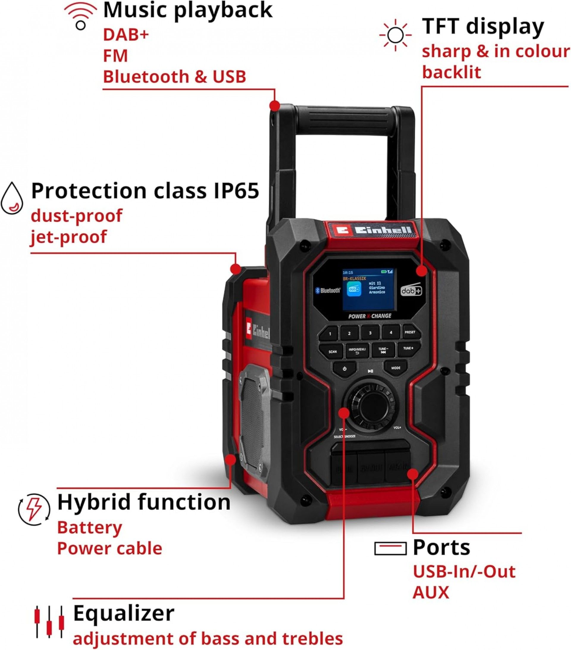 Rádio DAB+FM Bluetooh TE-CR 18 Li-Solo refª 3407995 EINHELL