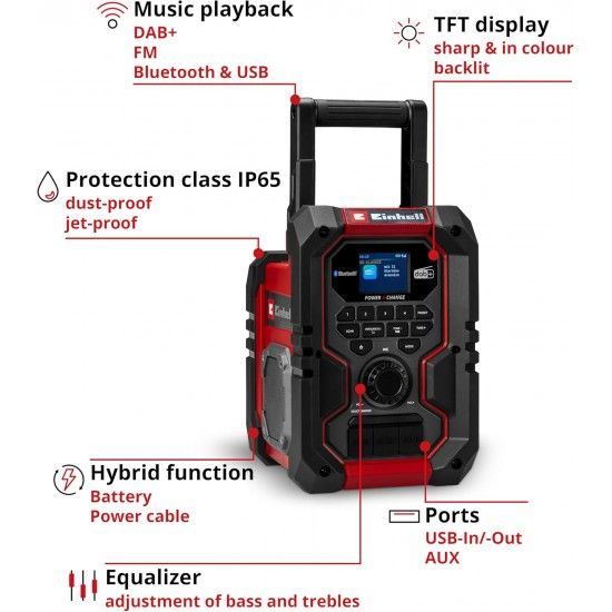 Rádio DAB+FM Bluetooh TE-CR 18 Li-Solo refª 3407995 EINHELL Rádio DAB+FM Bluetooh TE-CR 18 Li-Solo refª 3407995 EINHELL