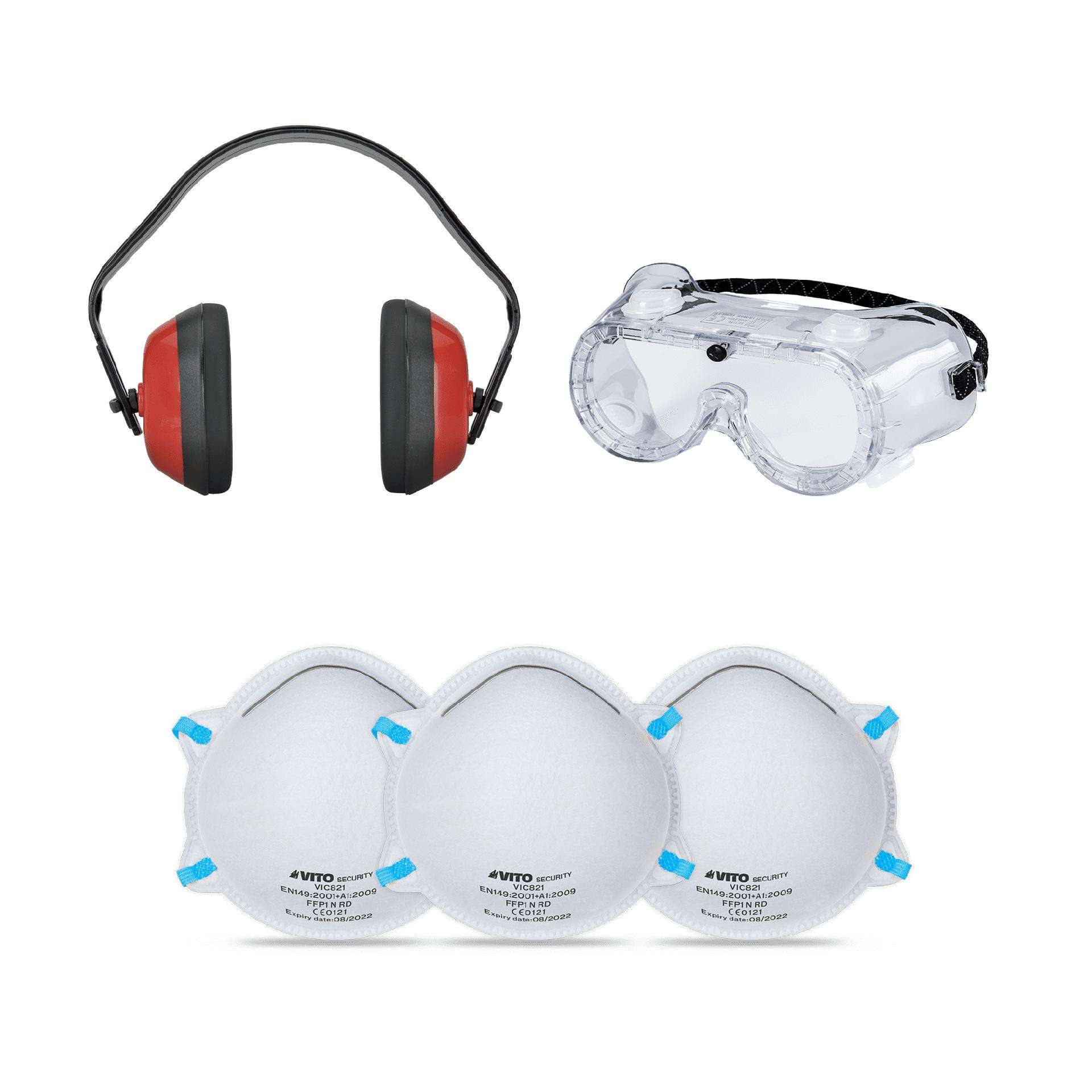 Kit de protecao 5 peças - oculos/mascaras/auriculares ref. VIKPI VITO