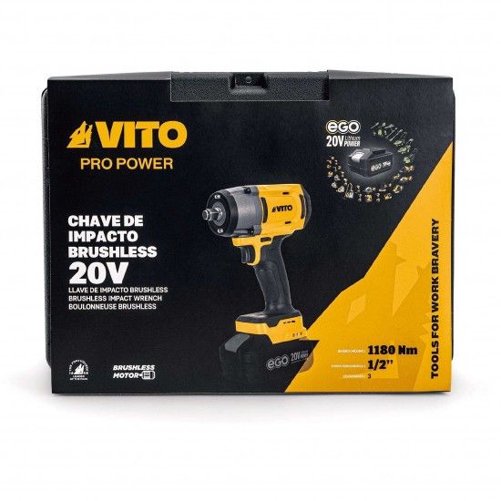 Chave de impacto brushless 1/2 1180nm 20v ref. VIBCCIB118020 VITO