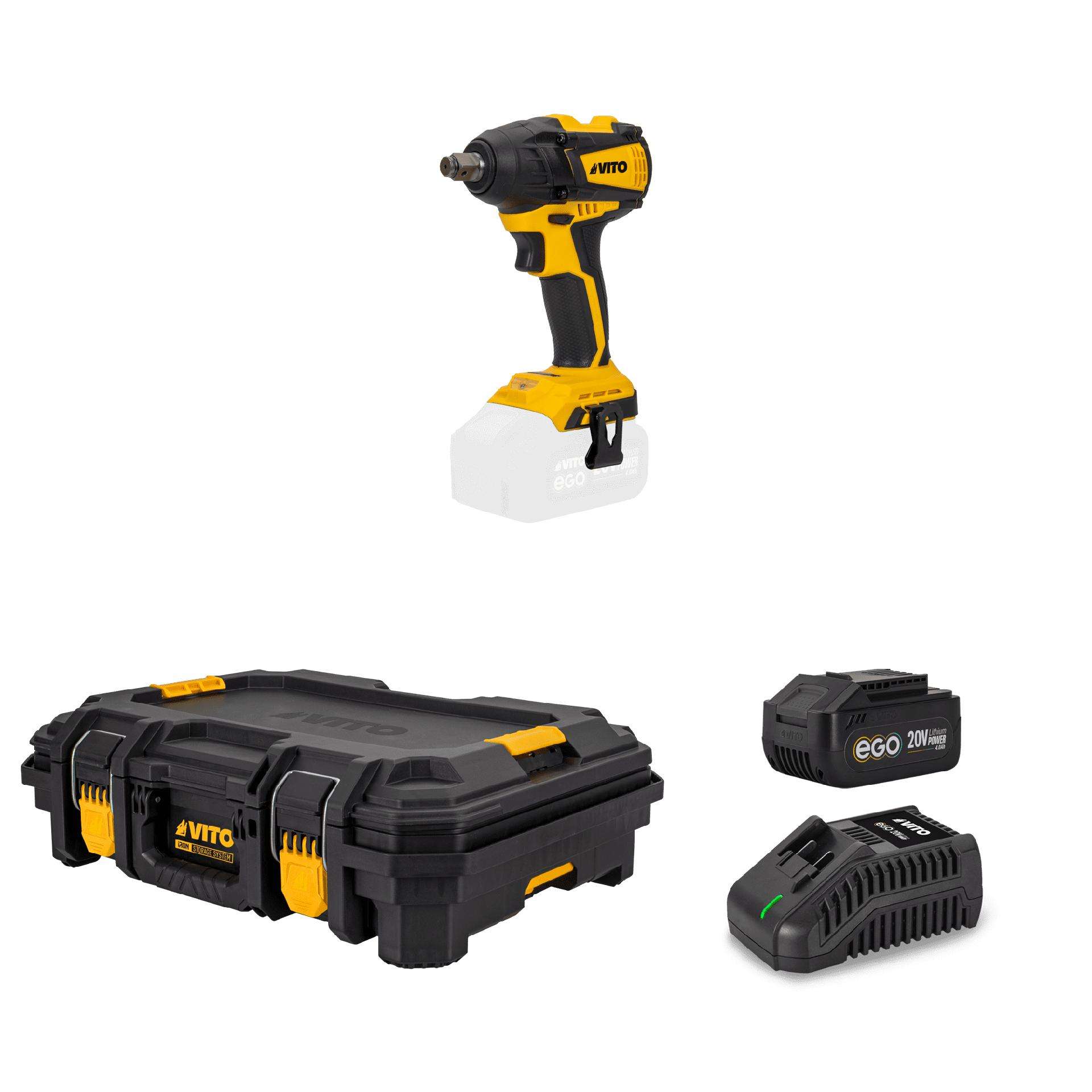 Chave de impacto brushless 20v, carregador rápido, bateria 4ah, mala modular top ref. PACK8EGOIRON V