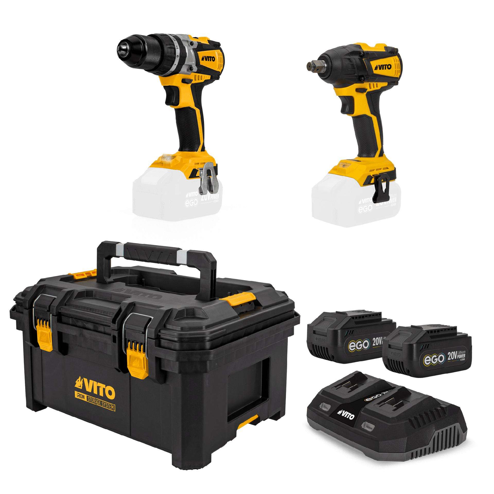 Aparafusadora + chave de impacto, carregador duplo, 2x baterias 4/5ah, mala modular média ref. PACK