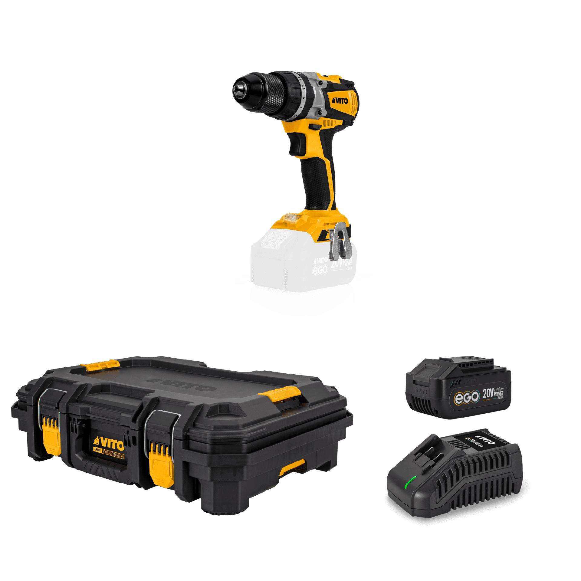 Aparafusadora brushless 20v, carregador rápido, bateria 4ah, mala modular top ref. PACK7EGOIRON VITO