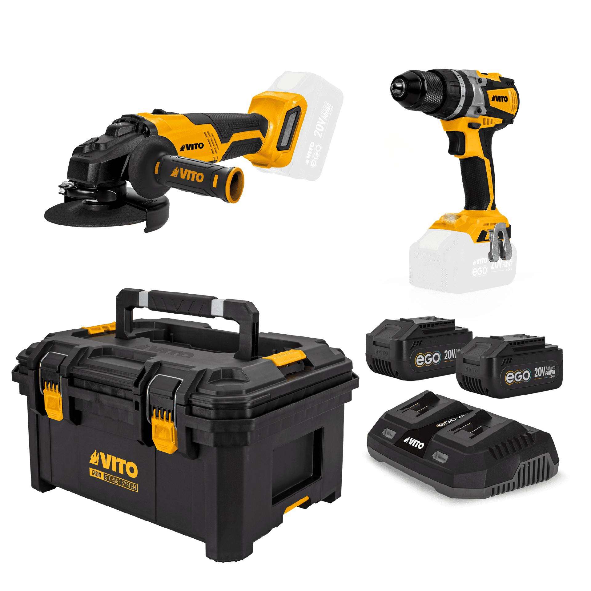 Aparafusadora + rebarbadora 125mm, 2 baterias 4ah, carregador rápido duplo, mala modular média ref.