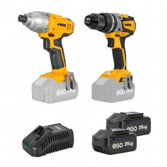 Aparafusadora brushless + aparafusadora impacto + 2x baterias 20v + carregador duplo + saco ref. PAC