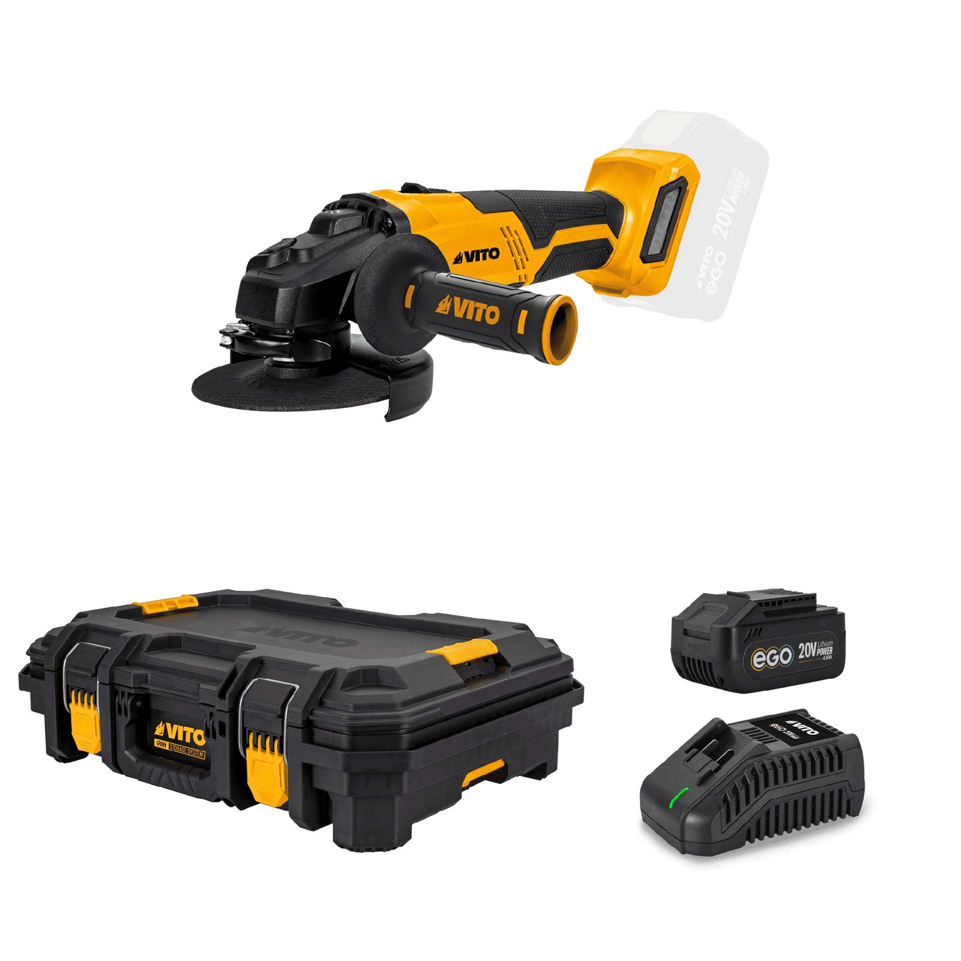 Rebarbadora brushless 125mm, carregador rápido, bateria 4ah, mala modular top ref. PACK13EGOIRON VIT