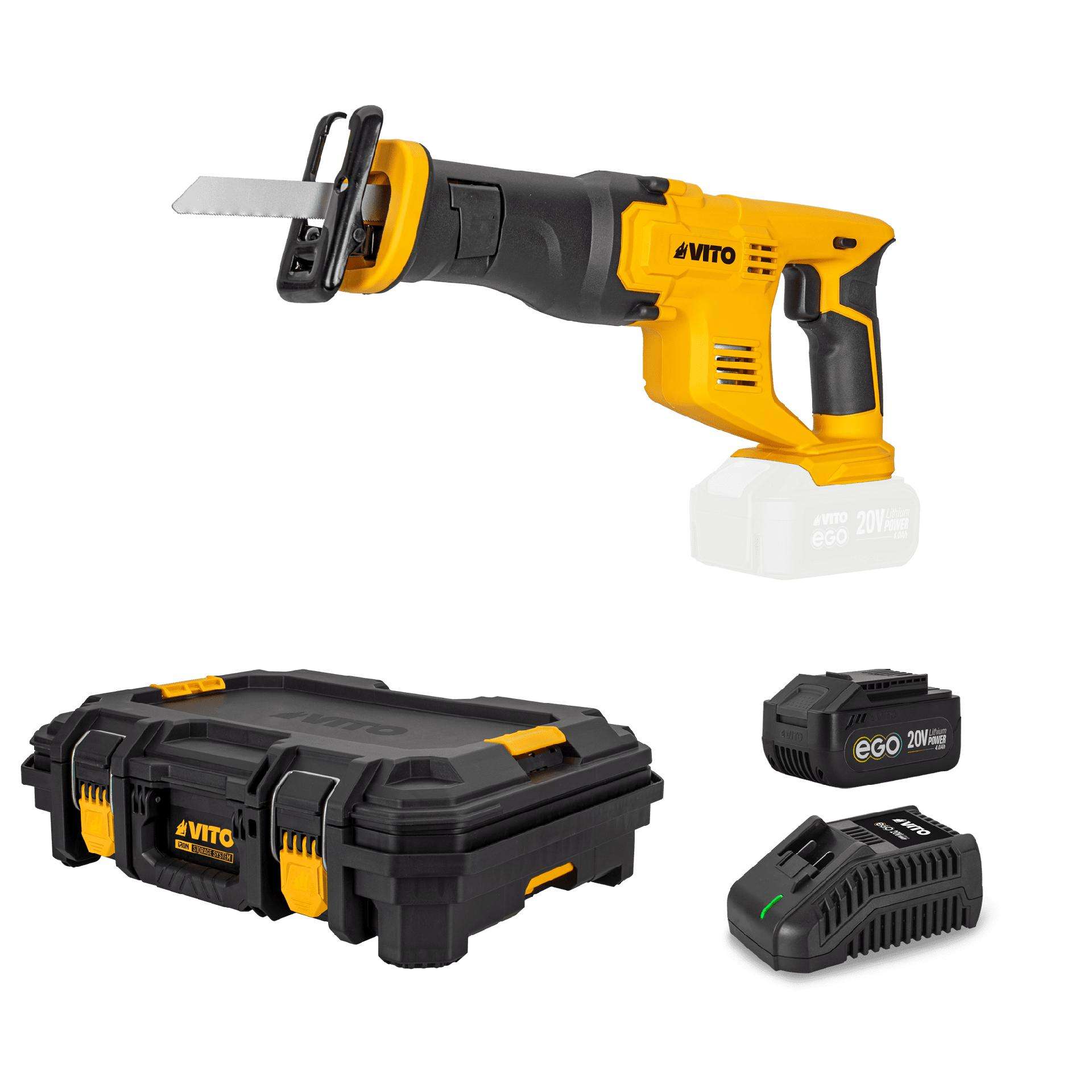 Serra de sabre 20v, carregador rápido, bateria 4ah, mala modular top ref. PACK15EGOIRON VITO