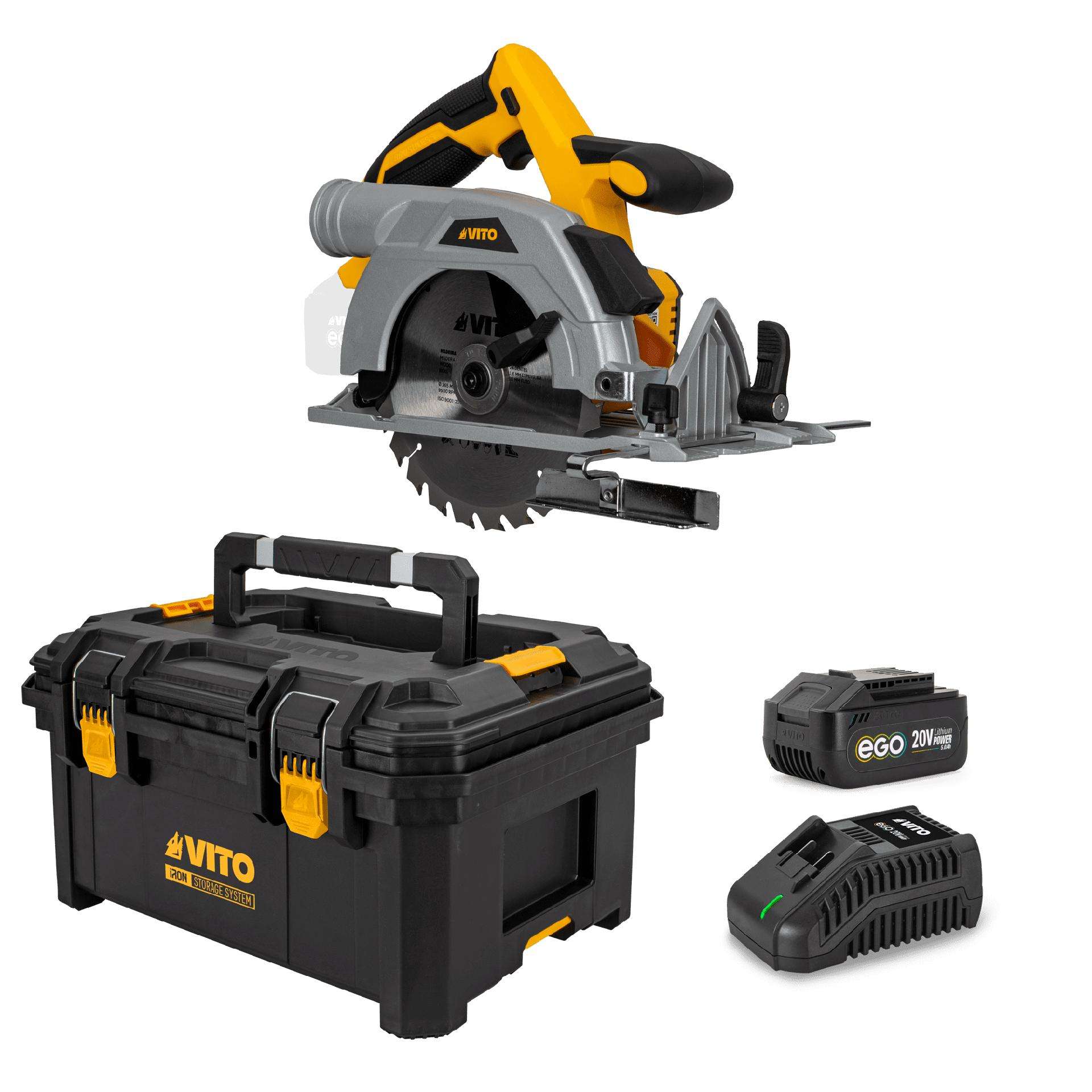 Serra circular brushless 165mm, carregador rápido, bateria 5ah, mala modular média ref. PACK12EGOIR