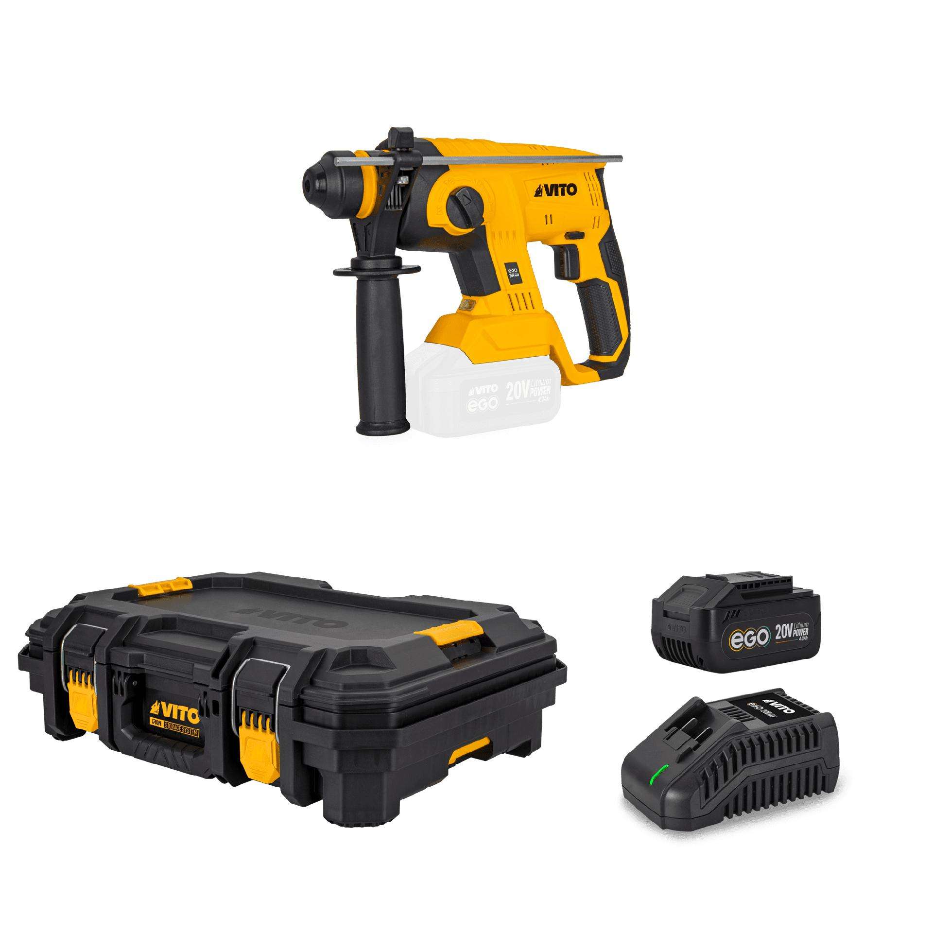 Martelo perfurador brushless 20v, carregador rápido, bateria 6ah, mala modular top ref. PACK10EGOIR