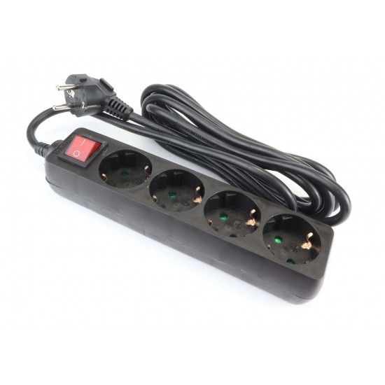 Extenso Eltrica, com Interruptor, Preta, 4 Tomadas, 3m, 3G x 1.5mm ref 89350 MADER