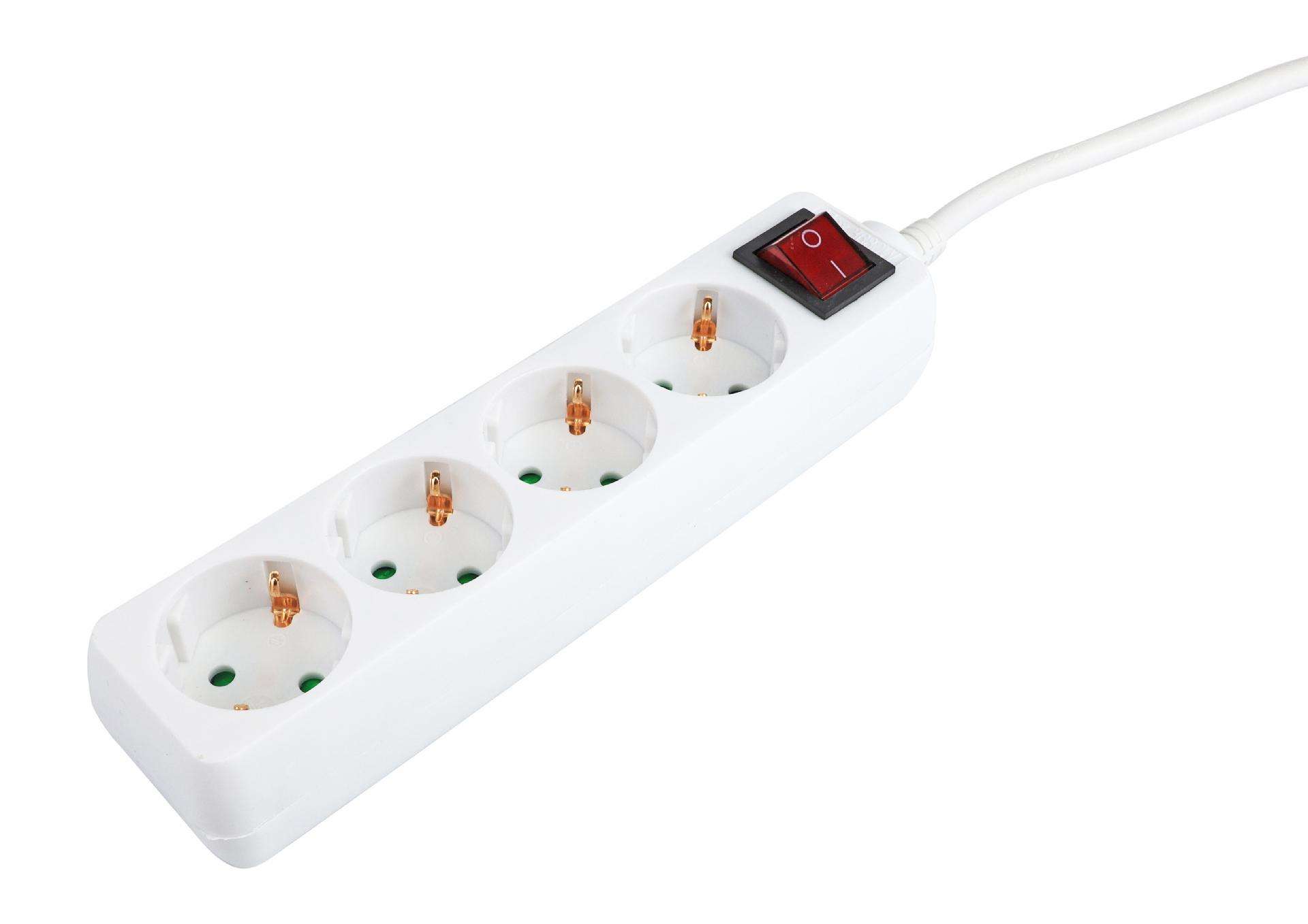 Extensão Elétrica, com Interruptor, Branca, 4 Tomadas, 3m, 3G x 1.5mm² refª 89349 MADER