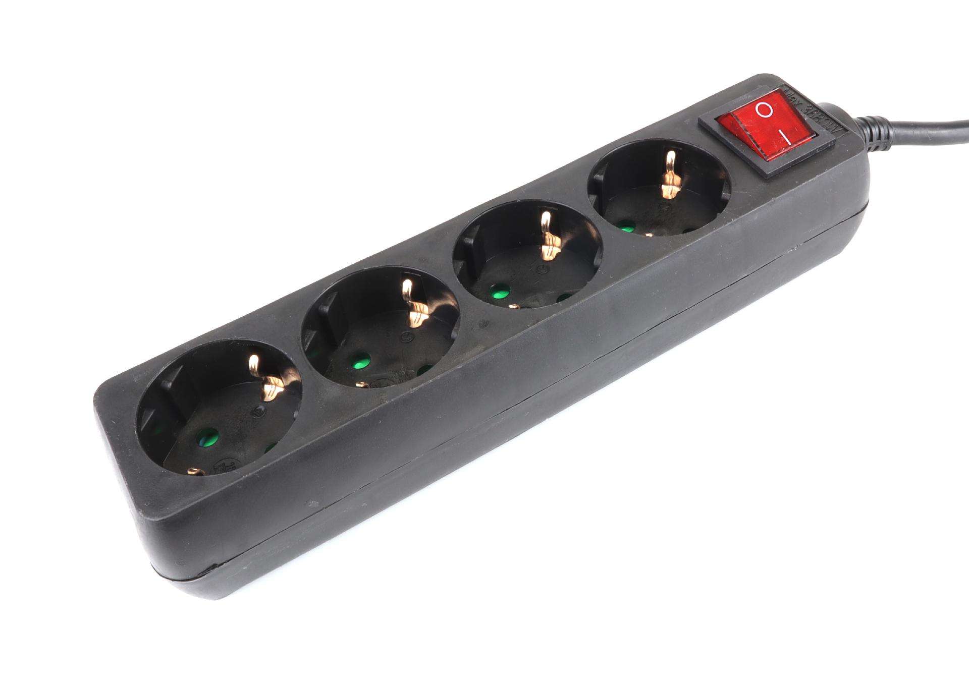 Extensão Elétrica, com Interruptor, Preta, 4 Tomadas, 1.5m, 3G x 1.5mm² refª 89348 MADER