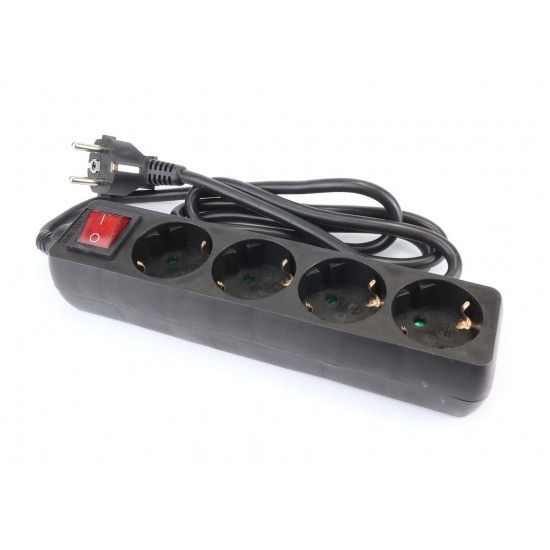 Extenso Eltrica, com Interruptor, Preta, 4 Tomadas, 1.5m, 3G x 1.5mm ref 89348 MADER