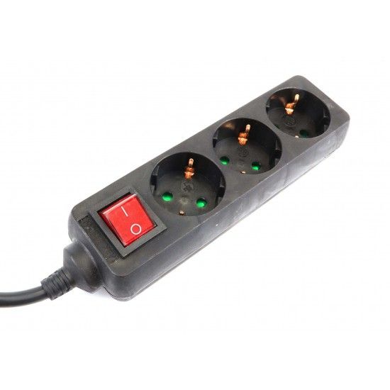 Extenso Eltrica, com Interruptor, Preta, 3 Tomadas, 3m, 3G x 1.5mm ref 89346 MADER