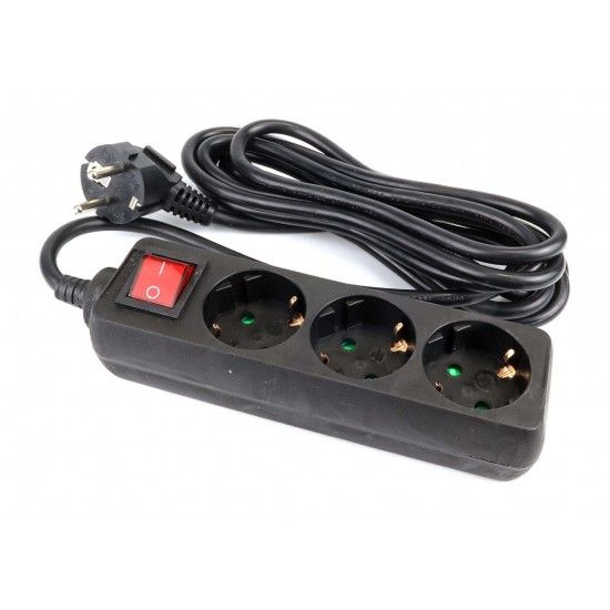 Extenso Eltrica, com Interruptor, Preta, 3 Tomadas, 3m, 3G x 1.5mm ref 89346 MADER