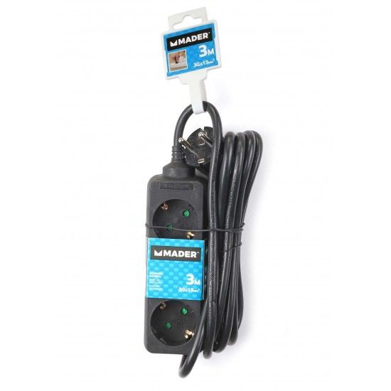 Extensão Elétrica, Preta, 3 Tomadas, 3m, 3G x 1.5mm² refª 89334 MADER Extensão Elétrica, Preta, 3 Tomadas, 3m, 3G x 1.5mm² refª 89334 MADER