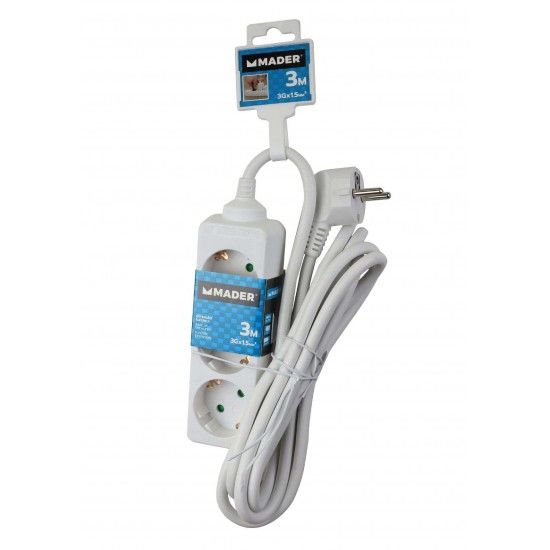 Extensão Elétrica, Branca, 3 Tomadas, 3m, 3G x 1.5mm² refª 89333 MADER Extensão Elétrica, Branca, 3 Tomadas, 3m, 3G x 1.5mm² refª 89333 MADER