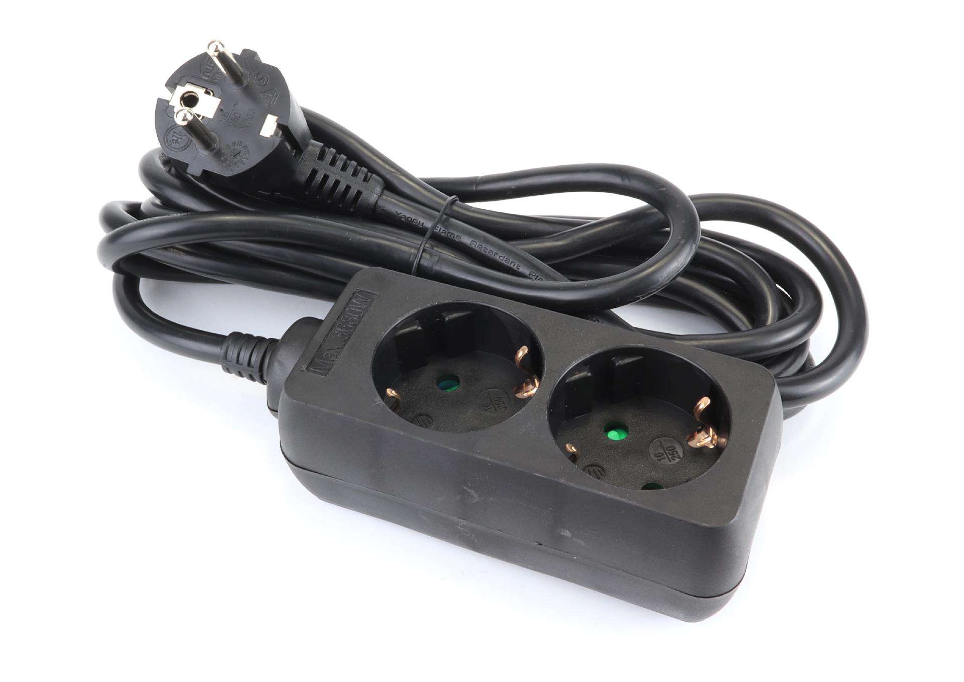 Extensão Elétrica, Preta, 2 Tomadas, 3m, 3G x 1.5mm² refª 89330 MADER