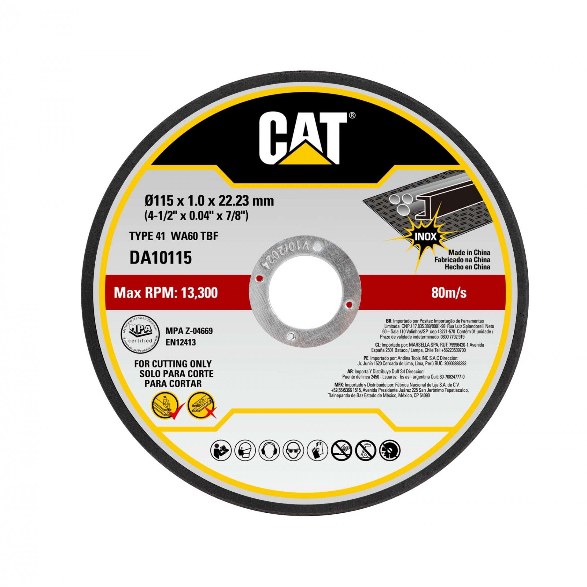 Disco Abrasivo e Corte 115 - Metal & Inox (Pack 10) refª DA10115 CAT