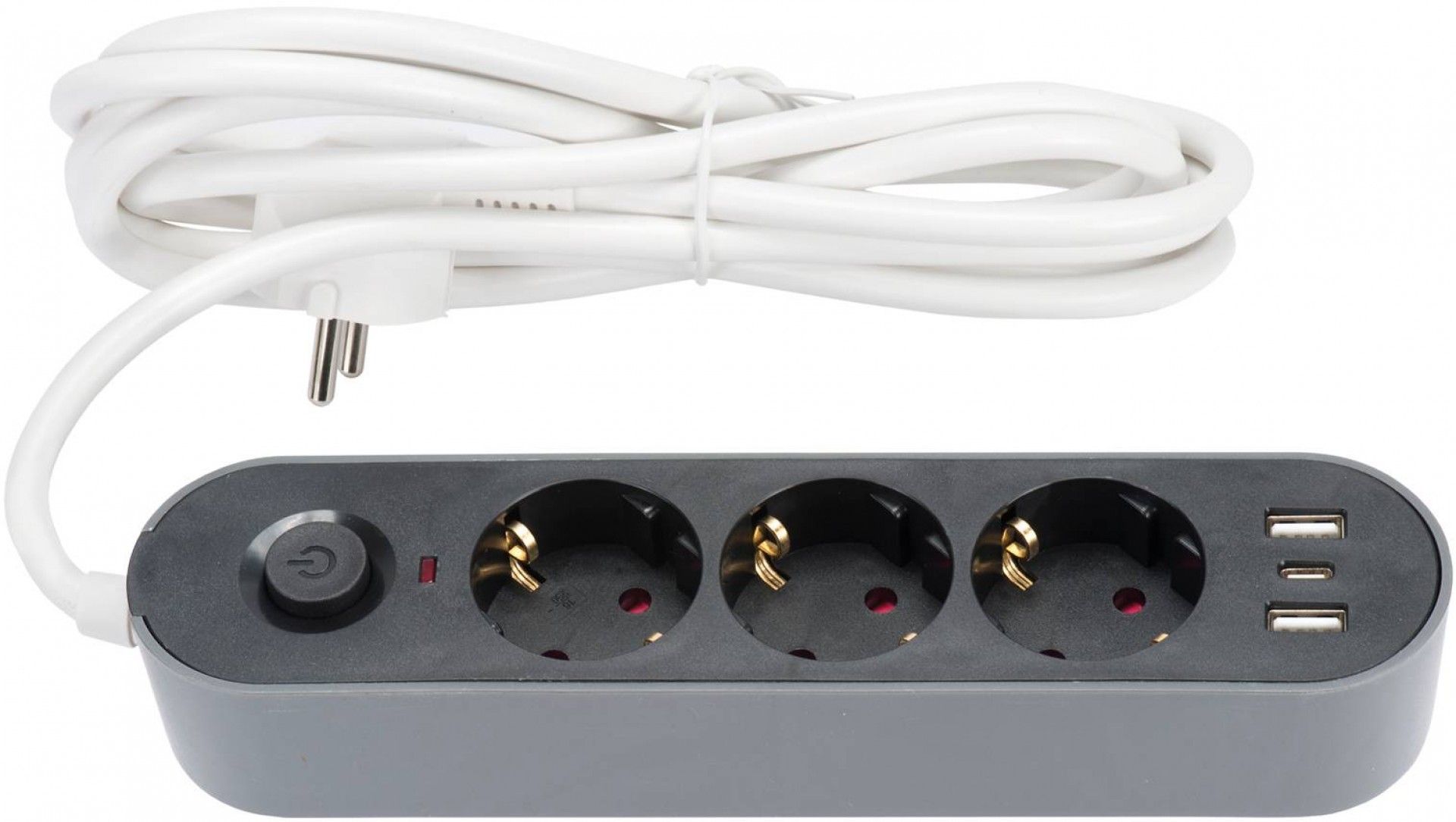 Extensão elétrica com interrruptor 3 tomadas + 3 USB GS03KU 3G1,5mm2 3,0m refª 065.0061 MACFER