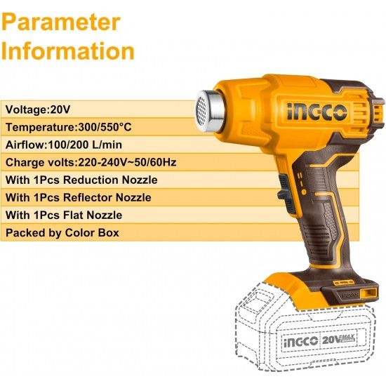 Pistola De Calor 20V refª HGLI2002 IngCo Pistola De Calor 20V refª HGLI2002 IngCo