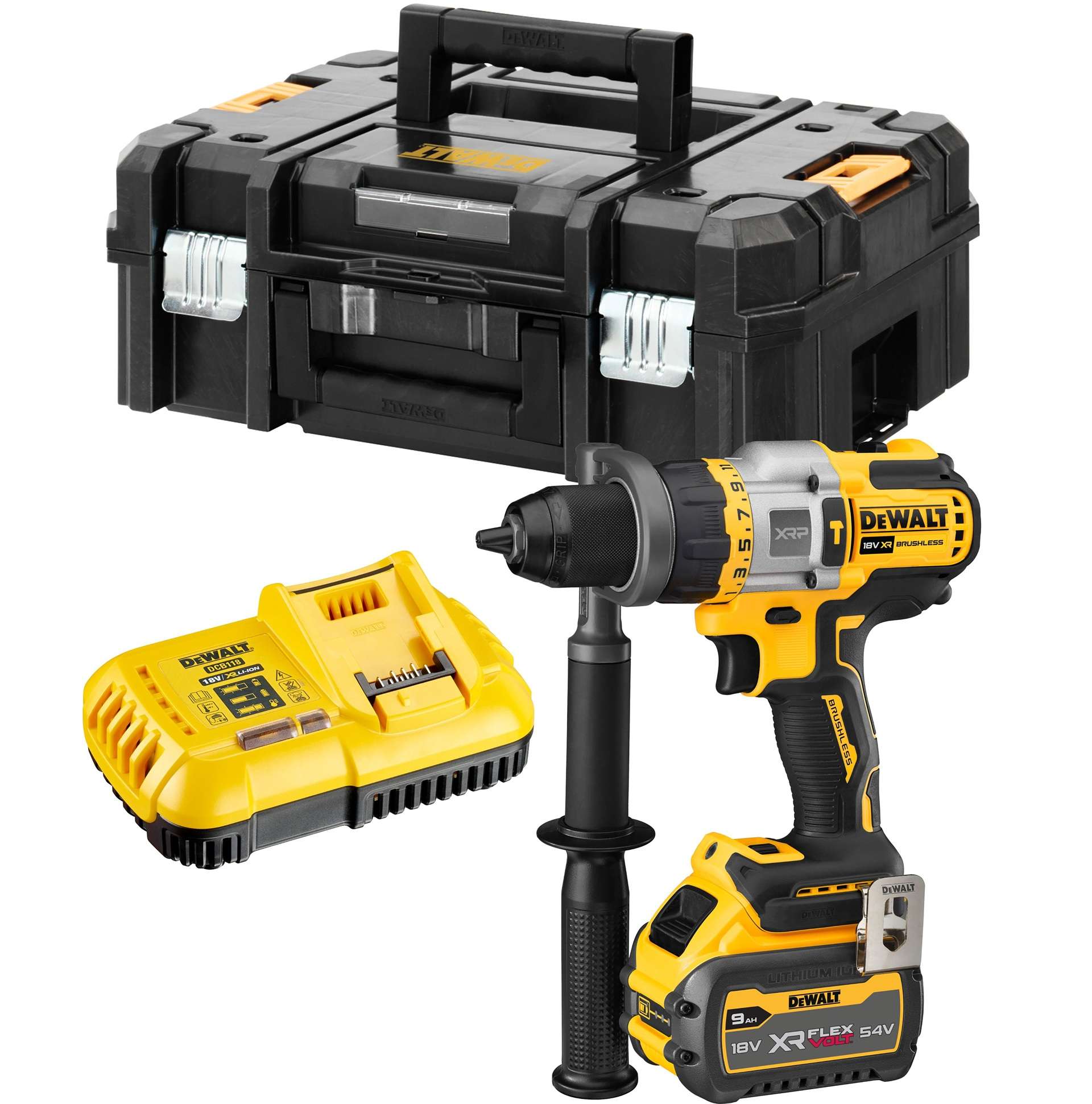 Aparafusadora XR 18V XRP + 1 bateria 9.0Ah Flexvolt 54/18V carregador e mala refª DCD999X1-QW DEWALT