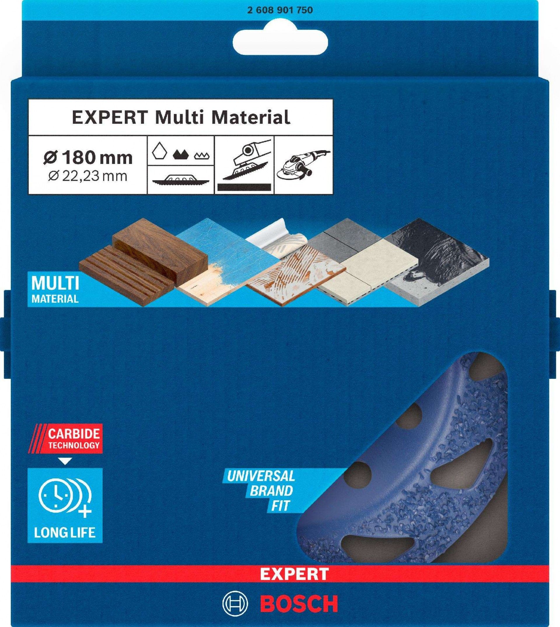 Disco em carboneto EXPERT Multi Material média, inclinada, 180mm, 22,23mm refª 2608901750 BOSCH